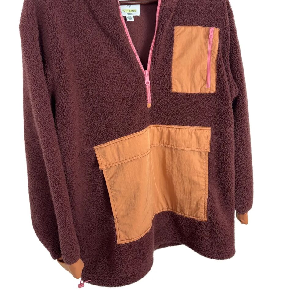 Offline by Aerie Maroon Red Sherpa 1/4 Zip Pullover Women's Small - Picture 3 of 7